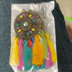 Colorful Tassel Boho Drop Earring - Purple, Yellow, Teal